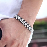 Men Stainless Steel Chain Charm Leather Bracelet