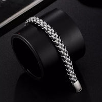 Men Stainless Steel Chain Charm Leather Bracelet