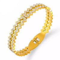 Women Full Zirconia Stainless Steel Hollow Bracelet