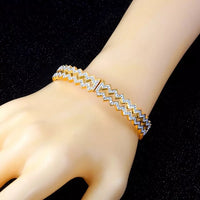 Women Full Zirconia Stainless Steel Hollow Bracelet