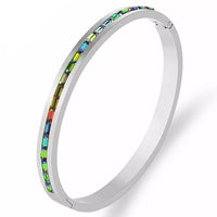 Women Colorful Crystal Row Bangle Stainless Bracelet