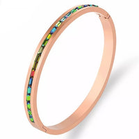 Women Colorful Crystal Row Bangle Stainless Bracelet