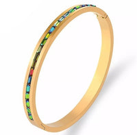 Women Colorful Crystal Row Bangle Stainless Bracelet