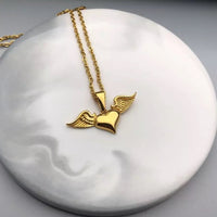 Stainless Steel Wing Heart Women Necklace