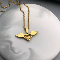 Stainless Steel Wing Heart Women Necklace