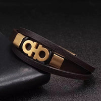 Unisex Leather Stainless Steel Pendant Bracelet