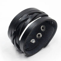 Men Black Leather Wide Bracelet