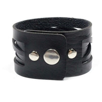 Men Black Leather Wide Bracelet