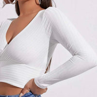 Surplice Neck Rib-Knit Crop Tee