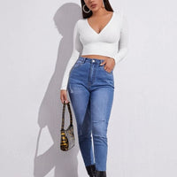 Surplice Neck Rib-Knit Crop Tee