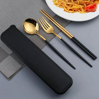 2 Set Cutlery 3 pcs Stainless Steel Spoon-Fork-Chopstick