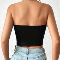 Black Privé Solid PU Leather Crop Tube Top