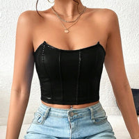 Black Privé Solid PU Leather Crop Tube Top