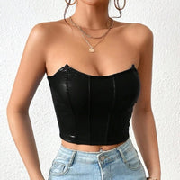 Black Privé Solid PU Leather Crop Tube Top