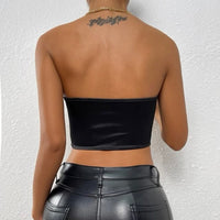 Black Solid Hanky Hem Tube Top