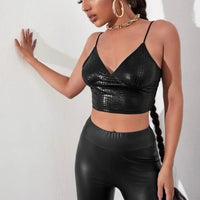 Black Crocodile Embossed Crop Cami Top