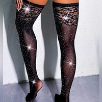 Rhinestone Studded Fishnet Lingerie Set With Stockings