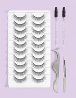 10pairs Natural False Eyelashes & 4pcs Tool Set