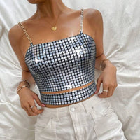 BAE Plaid Print Chain Detail Cami Top