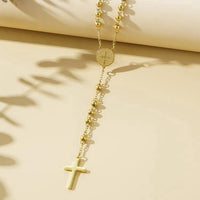 6mm Stainless Steel Bead Necklace With Cross Pendant