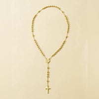 6mm Stainless Steel Bead Necklace With Cross Pendant