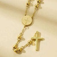 6mm Stainless Steel Bead Necklace With Cross Pendant