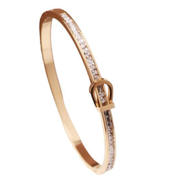 Women Fashion Stainless Steel Rhinestone Decor Bangle Bracelet