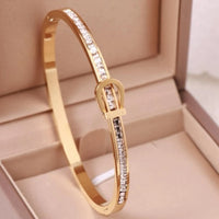 Women Fashion Stainless Steel Rhinestone Decor Bangle Bracelet