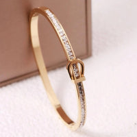 Women Fashion Stainless Steel Rhinestone Decor Bangle Bracelet