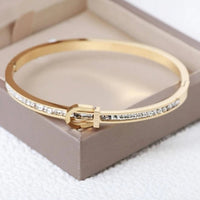 Women Fashion Stainless Steel Rhinestone Decor Bangle Bracelet