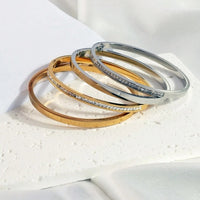 4Pcs/Set Stainless Steel Square Rhinestone Bangle Bracelet