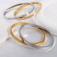 4Pcs/Set Stainless Steel Square Rhinestone Bangle Bracelet