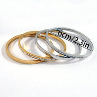 4Pcs/Set Stainless Steel Square Rhinestone Bangle Bracelet