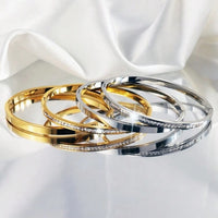 4Pcs/Set Stainless Steel Square Rhinestone Bangle Bracelet