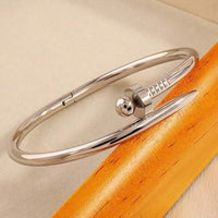 Women Silver Stainless Steel Spike Bangle Bracelet