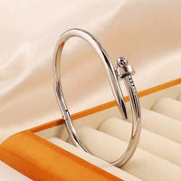 Women Silver Stainless Steel Spike Bangle Bracelet