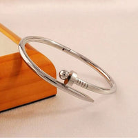 Women Silver Stainless Steel Spike Bangle Bracelet