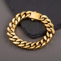 Women Gold 13mm Wide Stainless Steel Miami Curb Chain Bracelet