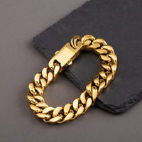 Women Gold 13mm Wide Stainless Steel Miami Curb Chain Bracelet