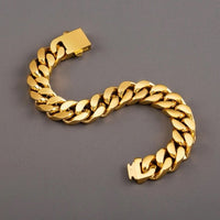 Women Gold 13mm Wide Stainless Steel Miami Curb Chain Bracelet