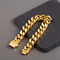 Women Gold 13mm Wide Stainless Steel Miami Curb Chain Bracelet