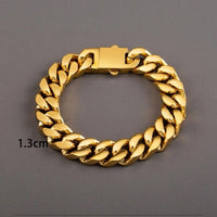 Women Gold 13mm Wide Stainless Steel Miami Curb Chain Bracelet