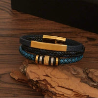 Men Stainless Steel Three-Layer Braided Leather Cord Punk Bracelet