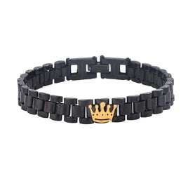 Men Black Stainless Steel Crown Bracelet