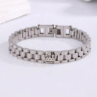 Men Silver Stainless Steel Crown Bracelet