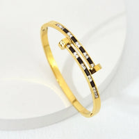 Women Stainless Steel Fashionable Black Stripe Nail Cuff Bracelet