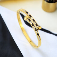 Women Stainless Steel Fashionable Black Stripe Nail Cuff Bracelet