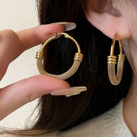 Women Vintage Stainless Steel Round Hoop Earrings