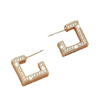 Women Stainless Steel Rhinestone Geometric Hoop Earrings