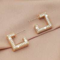 Women Stainless Steel Rhinestone Geometric Hoop Earrings